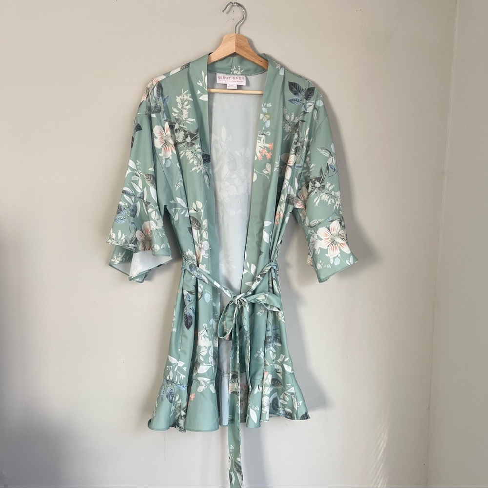 Birdy Grey Sage Green Kenny Floral Satin Robe Size XS/S